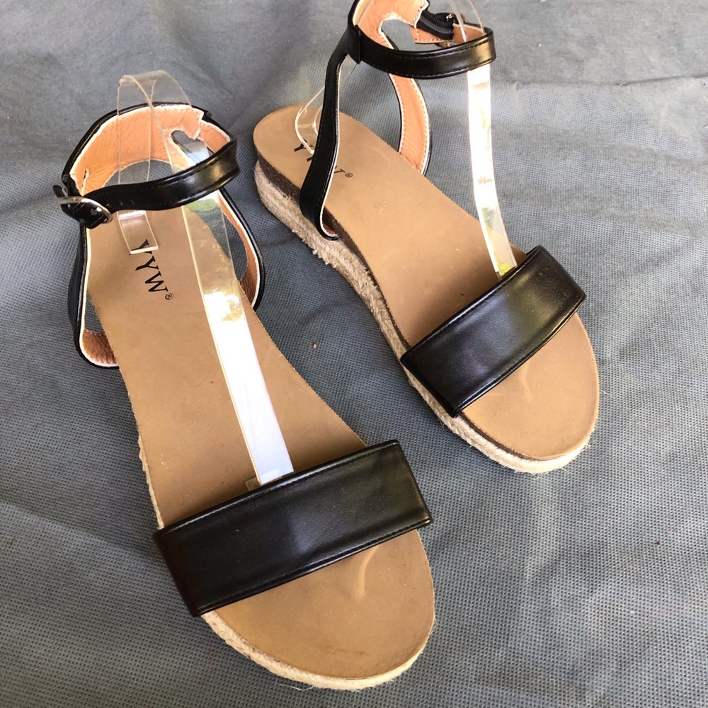 Black ankle strap, front strap espadrille sandal,